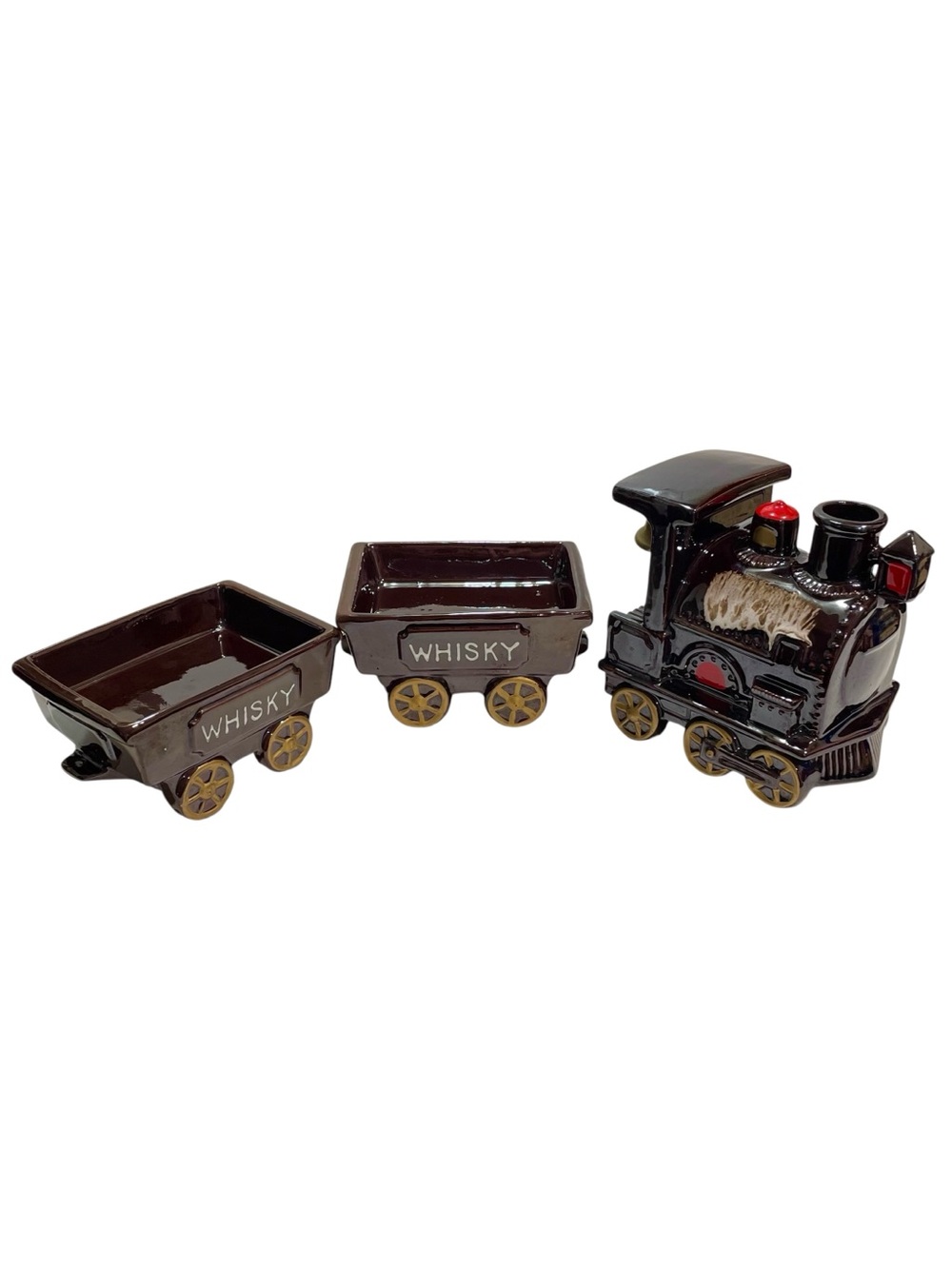 Vintage 1960s Steam Engine 2 Cars Ceramic Train Whisky Decanter Set - Japan